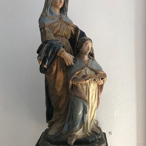 Baroque Polychrome Sculpture Madonna And Child