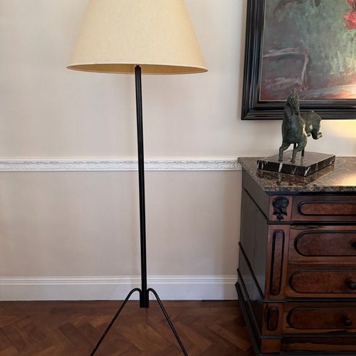 French 1950’S Black Metal Tripod Based Floor Lamp