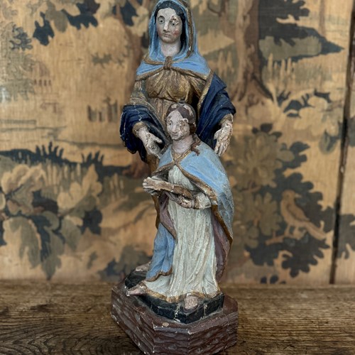 Baroque Polychrome Sculpture Madonna And Child