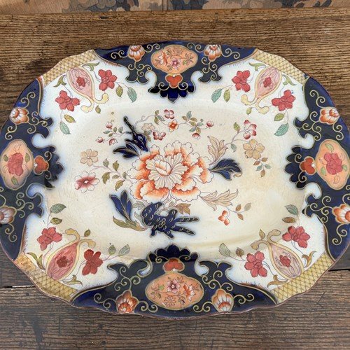 Large Stoneware Platter With Floral Pattern