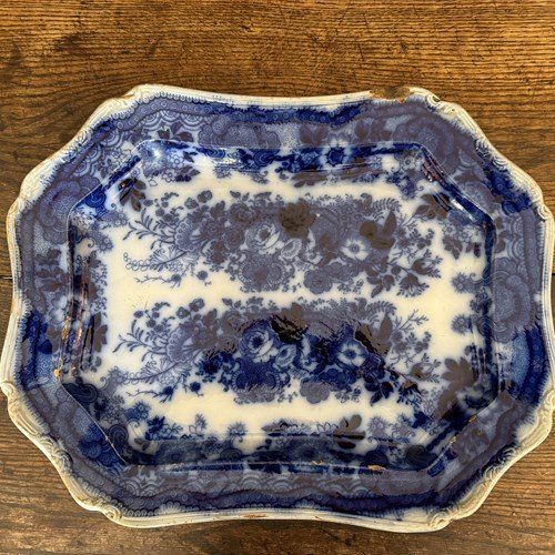Large Deep Blue Transfer Print Meat Platter 