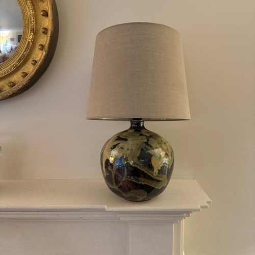 French Blue Glazed Ceramic Lamp