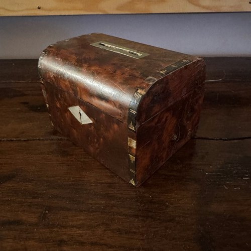 Small Victorian Burr & Mother Of Pearl Money Box.