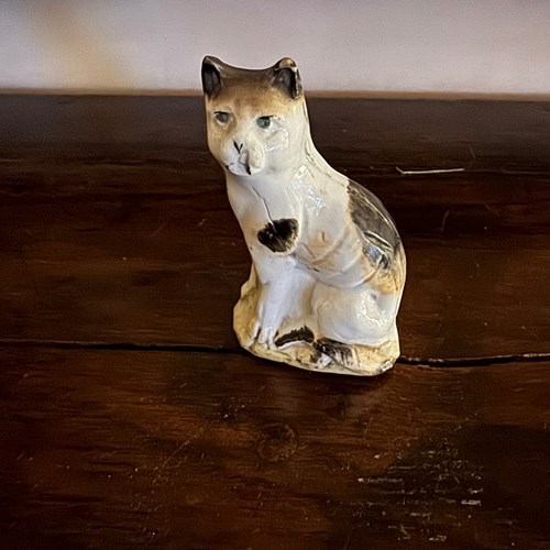 Miniature Victorian Cat Staffordshire Porcelain Statue