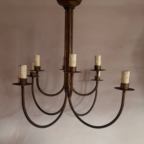 French 1960’S Gilded Metal 8 Arm Chandelier