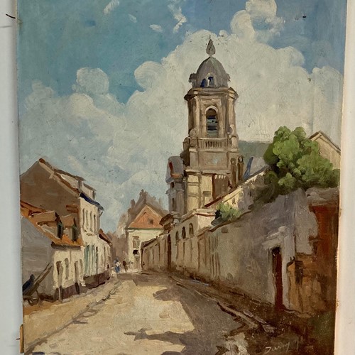 Village scene oil on canvas painting