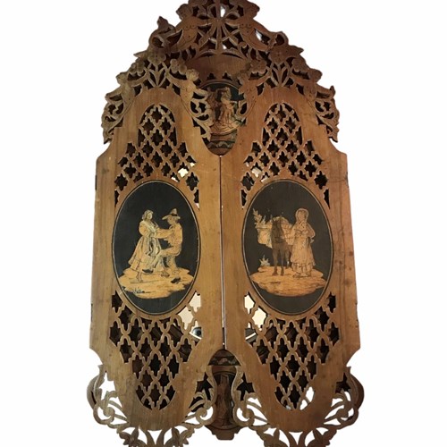 Art Nouveau Chased Wood Tri Fold Mirror
