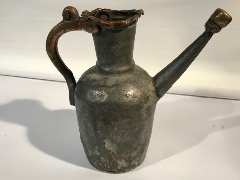 18 th centuary watering or oil can.copper & brass.-pretty-blue-floral-2140d0c2-e651-4a3f-89f5-aecab0790ad7-main-637331222863109135.jpeg
