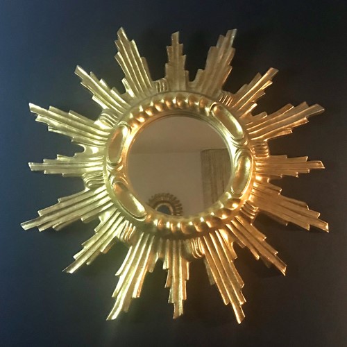 Mid Century Gilt Wooden Sunburst Mirror