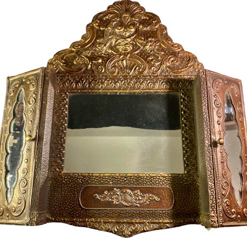French Repousse Brass Mirror