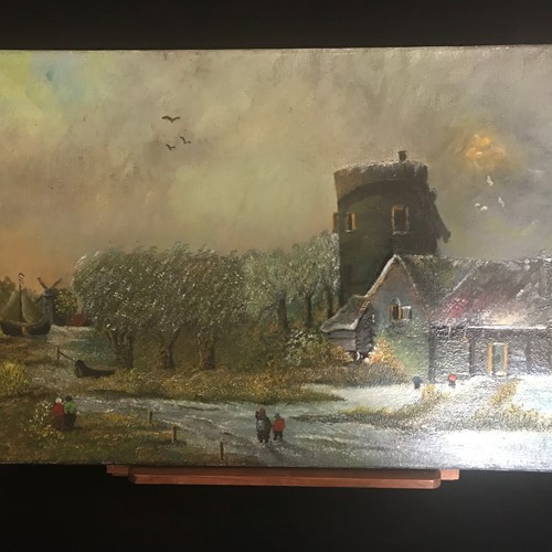 Oil On Canvas Dutch Scene.