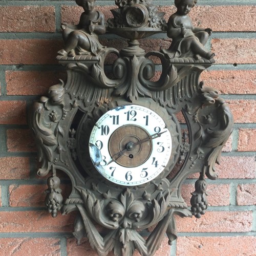 French Cast Iron Enameled Face Wall Clock