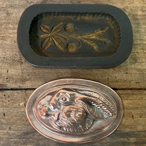 Early Butter Print With Copper Rabbit Mould 