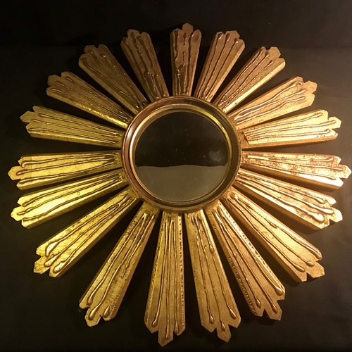 Excellent Gilt Wooden Convex Sunburst Mirror