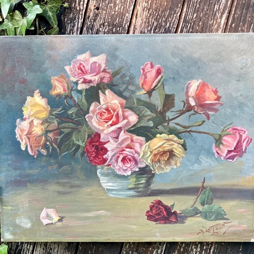 Roses,, Oil On Canvas