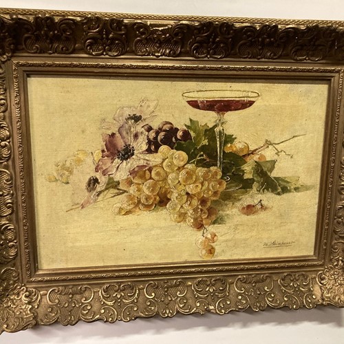 19 Th Century  Oil, Flowers&Wine.