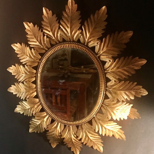 Spanish metal oval sunburst mirror mid century 