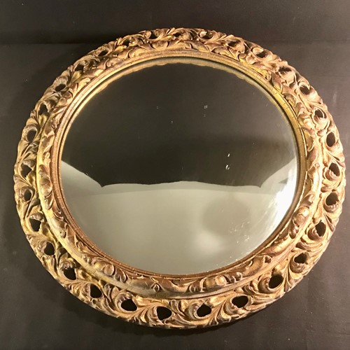 Carved Wooden Framed Convex Mirror