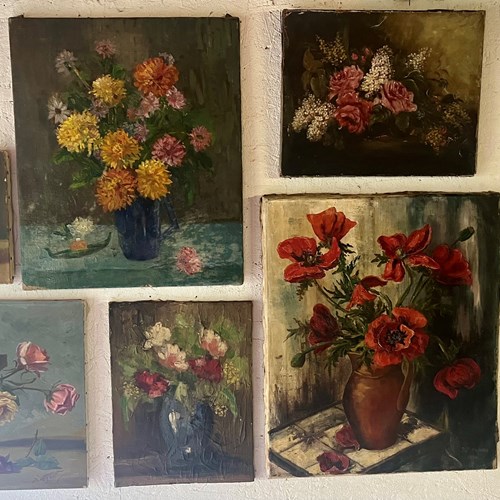 Various Floral Oil On Canvas