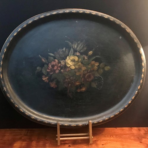 Beautiful 19Th Century Toleware Hand Painted Tray