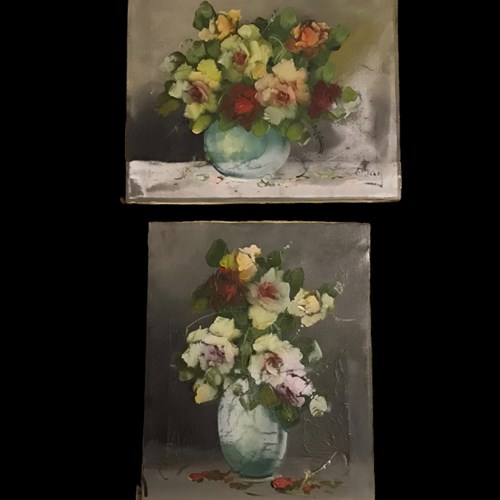 Oil On Canvas Floral Pair