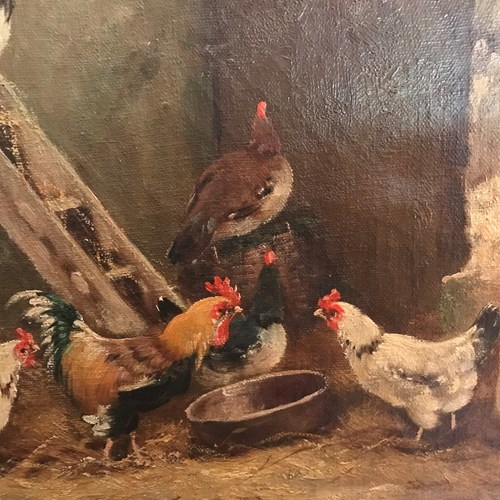 Oil On Canvas Of A Poultry Scene 