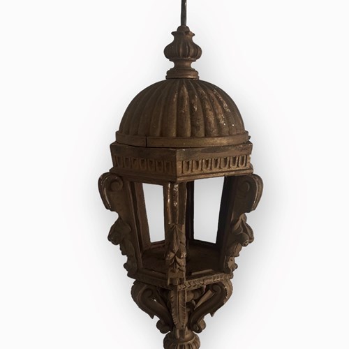 Gilt Wooden Ceiling Light Or Lantern.