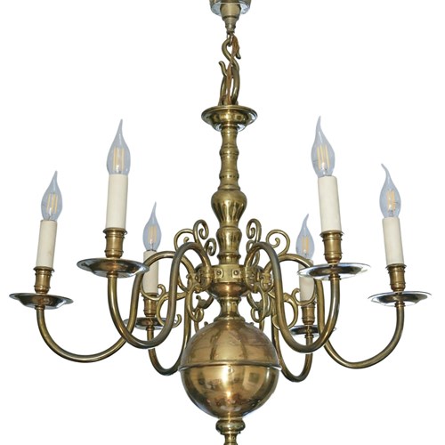 Large Quality Vintage Retro Ormolu Brass Chandelier – 6 Arms / Lights
