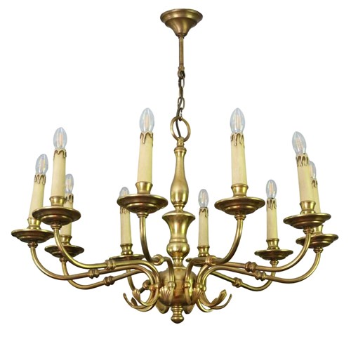 Vintage Retro Large Quality Ormolu Brass Chandelier – 10 Lights And Arms
