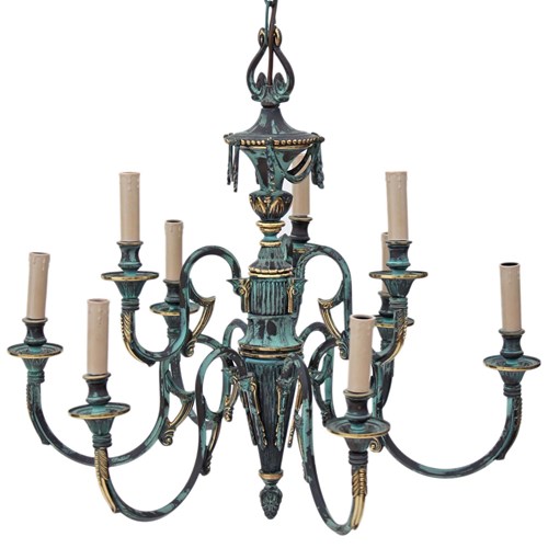 Vintage Large Heavy Gothic 9 Lamp Brass Bronze Chandelier FREE DELIVERY