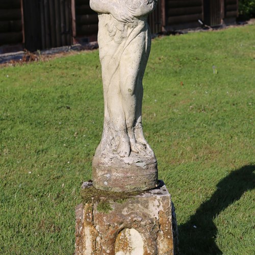 Vintage Cast Stone Garden Statue Of A Lady On A Plynth
