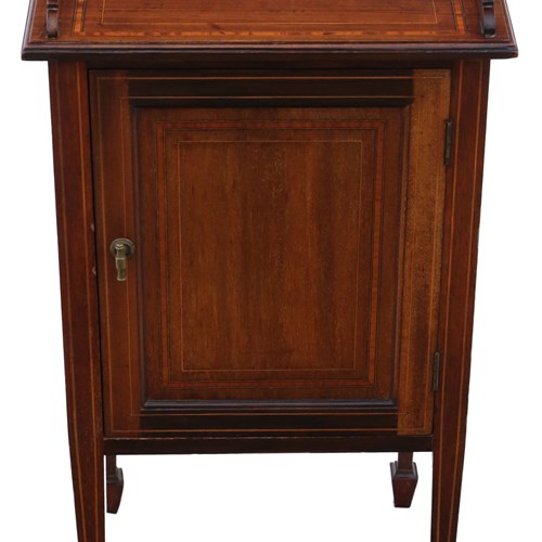 Antique Quality Georgian Revival Tray Top Inlaid Mahogany Bedside Table Cupboard