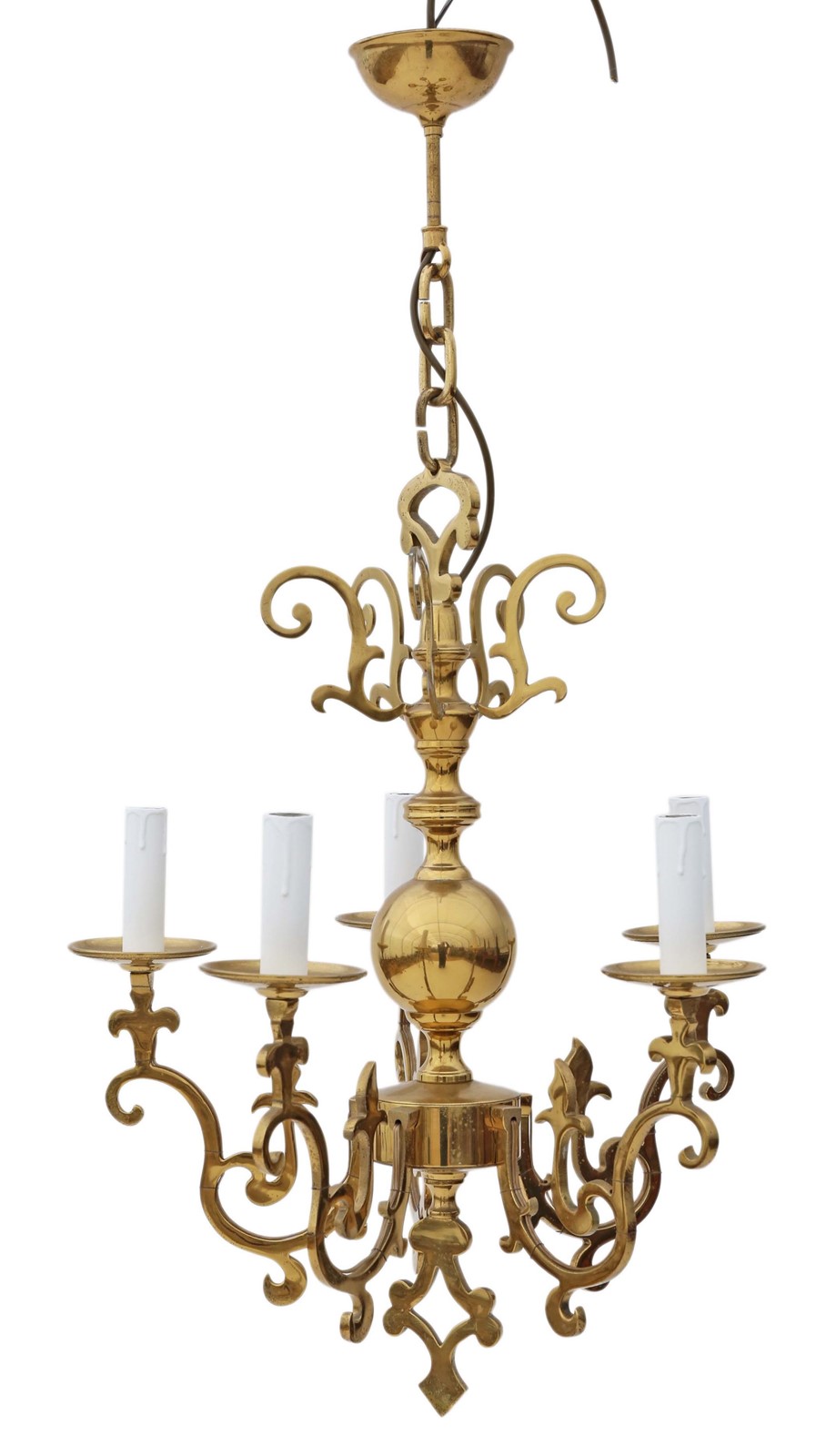 Vintage 5 Lamp / Arm Ormolu Brass Chandelier - The Hoarde Vintage