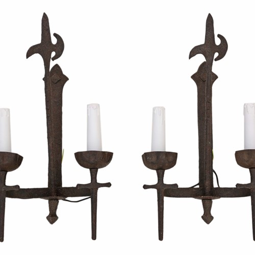 Pair Of Large 2 Lamp Wrought Iron Wall Lights