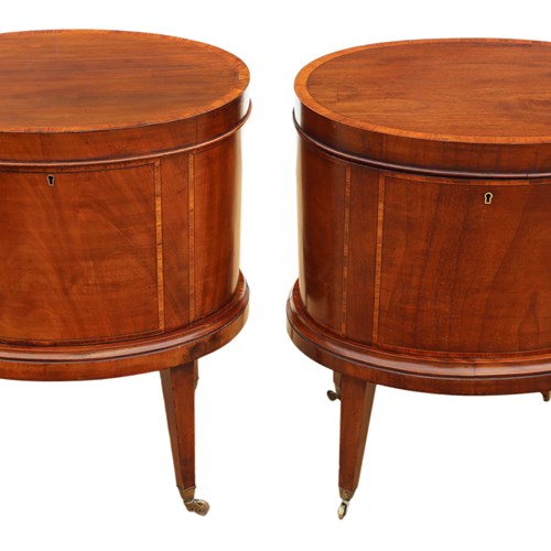 Antique 19Th Century Georgian Revival Pair Of Inlaid Mahogany Cellarettes 