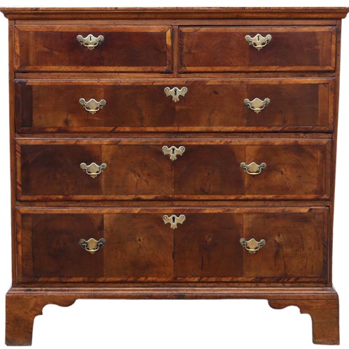 Antique Georgian 18Th Century Oyster Walnut And Fruitwood Chest Of Drawers