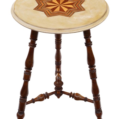 Victorian decorated and inlaid beech cricket table