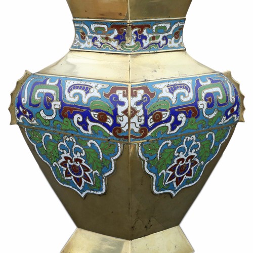 Chinese brass bronze champleve enamel vase