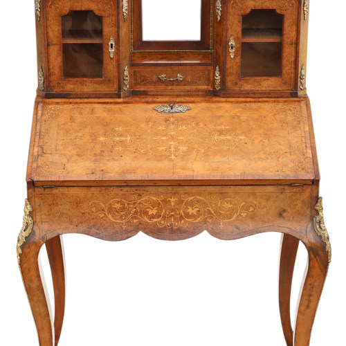 Antique 19Th Century Burr Walnut Bonheur De Jour Bureau Desk Writing Table