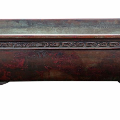 Antique Circa 1880 Japanese Suiban Ikebana Jardinere Bronze Bowl Planter 