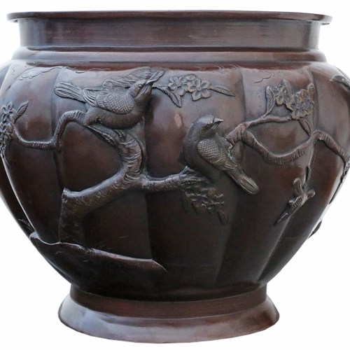 Antique Japanese Bronze Jardinière Planter Bowl 