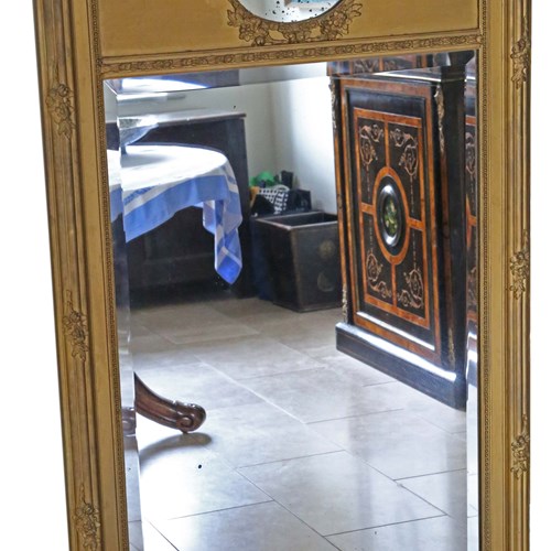 Antique C1900 Large Quality Gilt Floor Wall Overmantle Trumeau Mirror