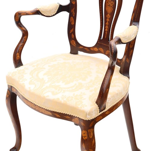 Antique Fine Quality 18Th Century Dutch Marquetry Elbow Chair Armchair