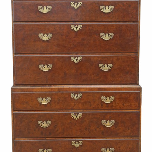 Antique Fine Quality 18Th Century Burr Walnut Tallboy Chest On Chest Of Drawers