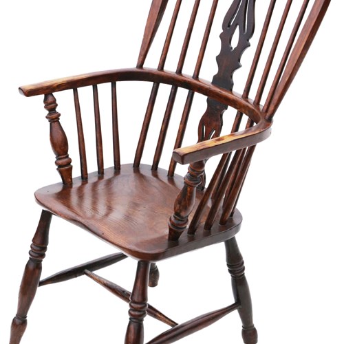 Antique Quality 19Th Century Ash And Elm Windsor Chair Dining Armchair