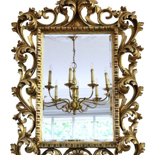 Antique Large Gilt Overmantle Wall Mirror 19Th Century Fine Quality Florentine