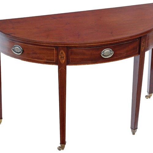 Antique Early 19Th Century Inlaid Mahogany Demi-Lune Console Table