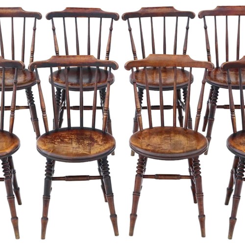 Antique Quality Set Of 8 Ibex Penny Windsor Kitchen Dining Chairs C1900