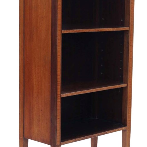 Antique C1900 Inlaid Mahogany Adjustable Bookcase Display Cabinet - Fine Quality