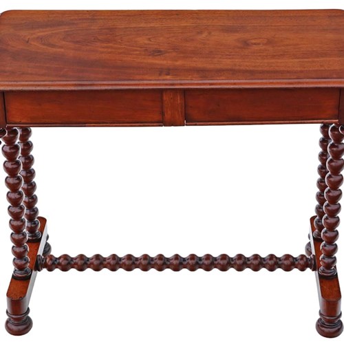 19Th Century Mahogany Writing Table - Antique, Bobbin Turned, Desk Side Dressing